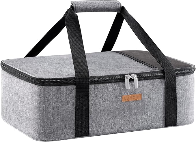 LUNCIA Insulated Casserole Carrier for Hot or Cold Food, Lasagna Lugger Tote for Potluck Parties/Picnic/Cookouts, Fits 8"x11" Baking Dish, Grey
