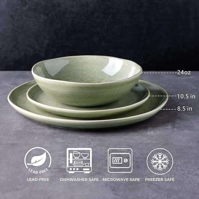 AmorArc Ceramic Dinnerware Sets,Handmade Reactive Glaze Stoneware Plates and Bowls Set,Highly Scratch Resistant | Dishwasher & Microwave Safe,Service for 6 (18pc)