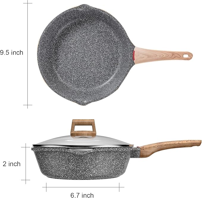 Induction Nonstick Skillet Frying Pan,Swiss medical stone Omelette Pan, Scratch-Resistant Safe Cookware Set，PFOA Free (9.5 inch)