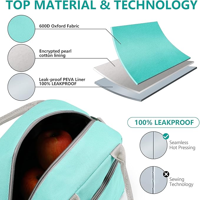 Lunch Bag Women Insulated Lunch Bag For Men Waterproof Lunch Cooler Bag Insulated Lunch Box For Women Portable Reusable Lunch Bag Two-Tone,With Adjustable Straps Can Be Used For Work,Green&Grey