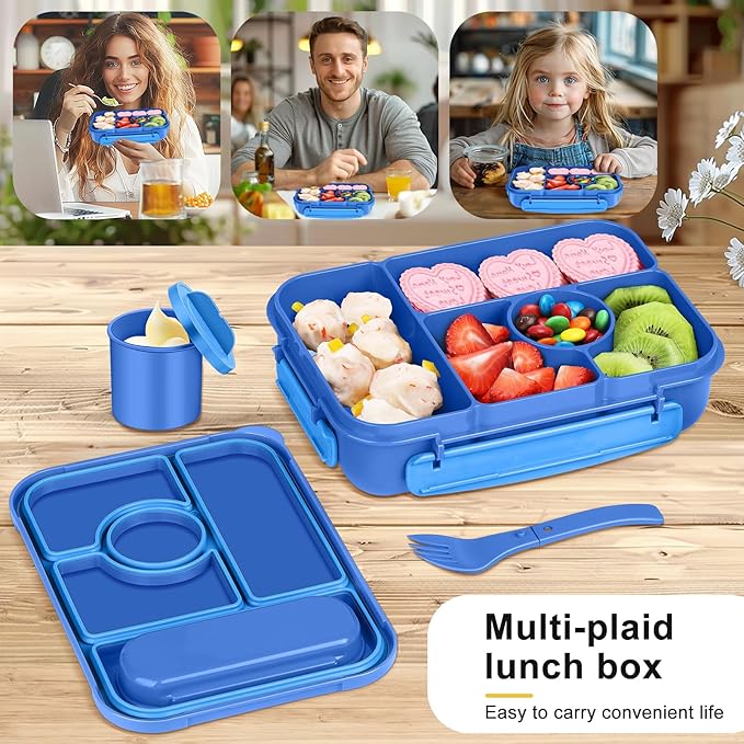 Bento Box Adult Lunch Box Kids,Lunch Containers for Adults/Kids/Toddler,5 Compartments Bento Lunch Box with Sauce Vontainers,Microwave & Dishwasher & Freezer Safe,BPA-Free (Navy)