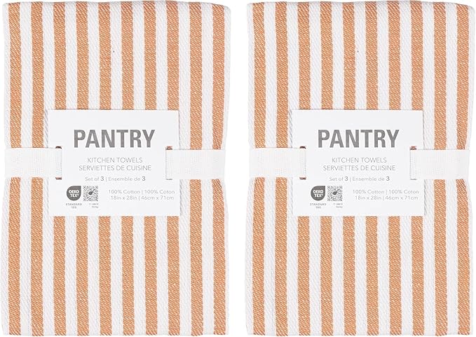 KAF Home Premium Kitchen Towels (18" x 28"), Large 100% Cotton, Flat & Terry Absorbent Dish Towel Set (Ginger, 18 x 28-6 Pack)