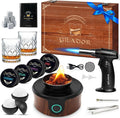 Electric Whiskey Smoker Kit, Luxurious Wooden Box, Heartfelt Father's Day Gifts, with 4 Wood Chips, Torch, Ice Molds, Recipe, Stones, Old Fashioned Bourbon Cocktails Smoker, Gifts for Men (No Butane)