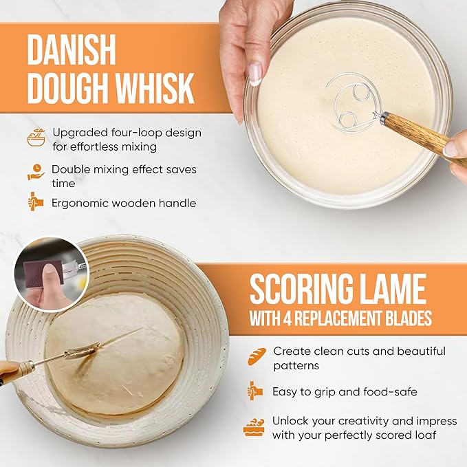 Banneton Bread Proofing Basket - Sourdough Bread Baking Supplies – Sourdough Starter Kit – Sourdough Proofing Basket Gift for Bakers - Round Bread Basket (9 Inch)