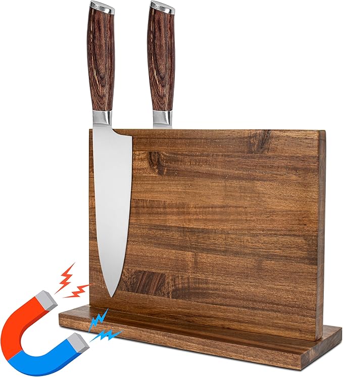 Magnetic Knife Holder,Double Sided Magnetic Knife Block for Kitchen Counter,Acacia Wood Strong Magnet Knife strip