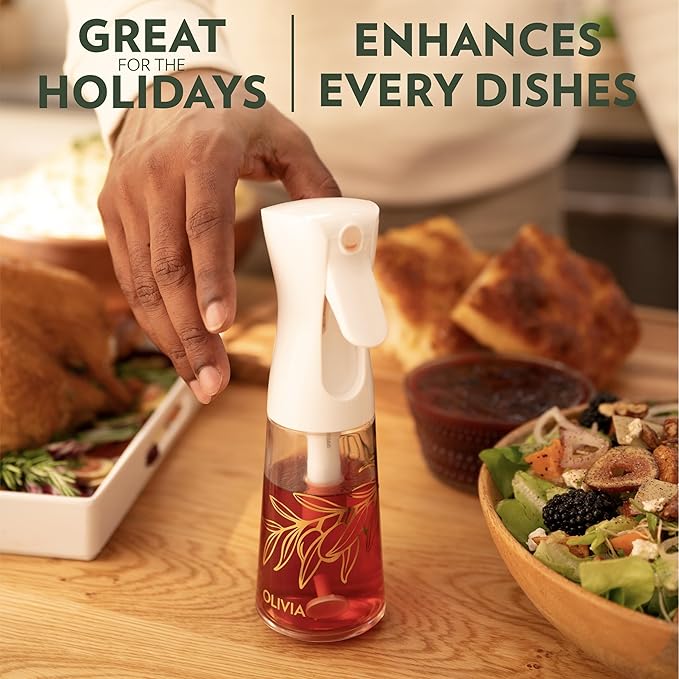 FLAIROSOL OLIVIA Oil Sprayer for Cooking, 200ml Glass Olive Oil Sprayer, Continuous Cooking Spray Bottle with Portion Control, Olive Oil Dispenser for Kitchen, Air Fryer, Salad, BBQ (Golden Leaves)