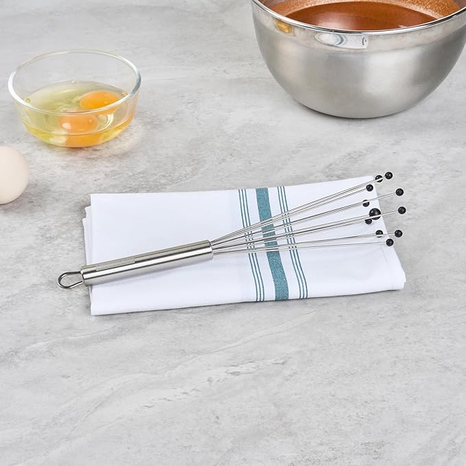 Restaurantware-German Standard 10.6 Inch Ball Whisks, 24 Kitchen Whisks With Silicone Balls - Ergonomic Handle, Dishwashable, Stainless Steel Manual Egg Beater, Durable, For Whisking, Stirring, Mixing