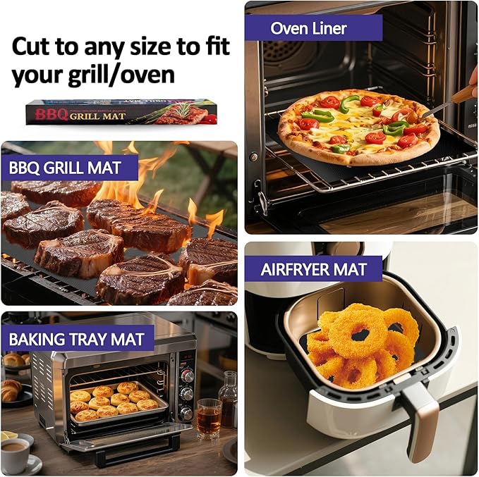 UBeesize 13x90 Inch Grill Mats Roll for Outdoor Grill- Heavy Duty Non-Stick BBQ Grilling Mat & Oven Liner, Reusable, Easy to Clean - Cut to Custom Fit Oven, Gas, Charcoal, and Electric BBQ