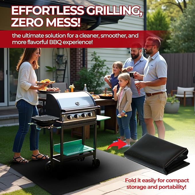 Extra Large BBQ Grill Mat 60x40, Heavy-Duty, Non-Stick, Reusable, and Easy-to-Clean, Under Grill Mats for Outdoor Grill Deck Protector, Griddle Mat for Blackstone Grill Pad, Fireproof Patio Mat