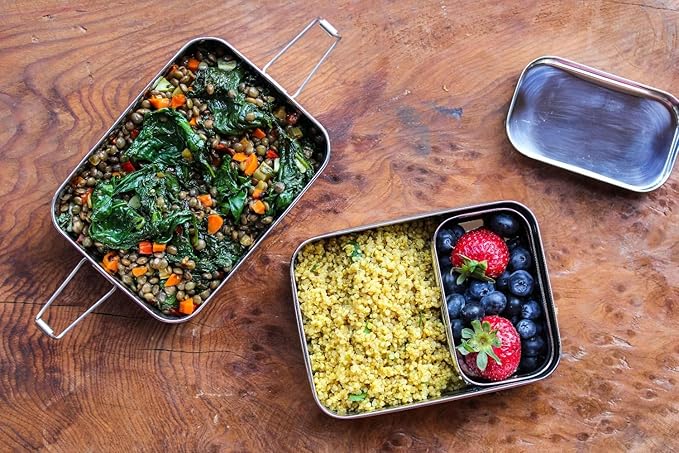 ECOlunchbox Three?in?One Stainless Steel Bento Box (31?oz) – 3?Piece Nesting Lunch Container with Snack Pod – Plastic?Free, Non?Toxic, Dishwasher?Safe, Not Leak-Proof