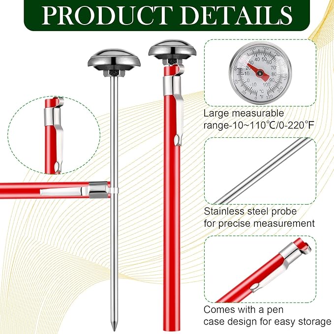 Xuhal 4 Pieces Stainless Steel Kitchen Pocket Thermometer Immediate Read 1 Inch Dial Food Thermometer with 4 Pcs Sleeves for Milk Frothing Oven Meat Cooking Probe Water Grill Coffee BBQ