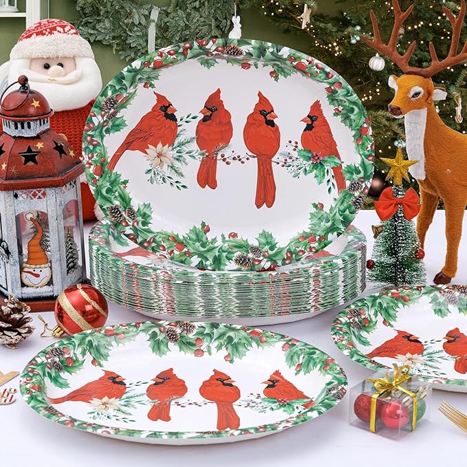 WDF 50Pack Christmas Paper Plates - 10" x 12" Oval Winter Paper Plates/Christmas Plates Disposable - Christmas Dinner Plates Disposable Platter Heavy Duty for Happy Christmas Serving Tray
