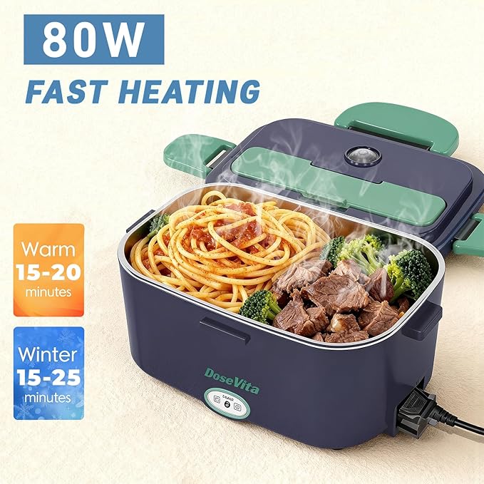 Extra-Large Electric Lunch Box For Adults Holds up to 8 Cups - 80W Heated Lunch Box 1.8L Electric Food Warmers for Travel & Work, Portable Food Warmer - Loncheras Para Hombres De Trabajo