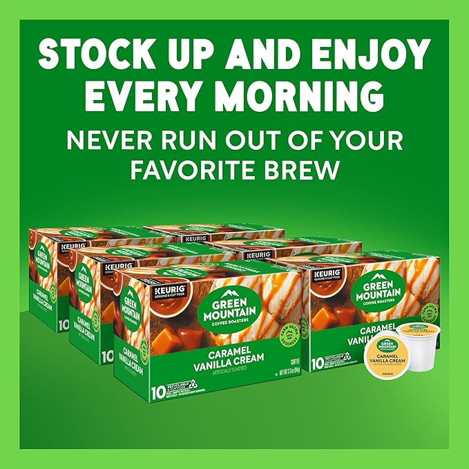 Green Mountain Coffee Roasters Caramel Vanilla Cream, Keurig Single Serve K-Cup Pods, Light Roast Coffee, 60 Count, (6 Packs of 10)
