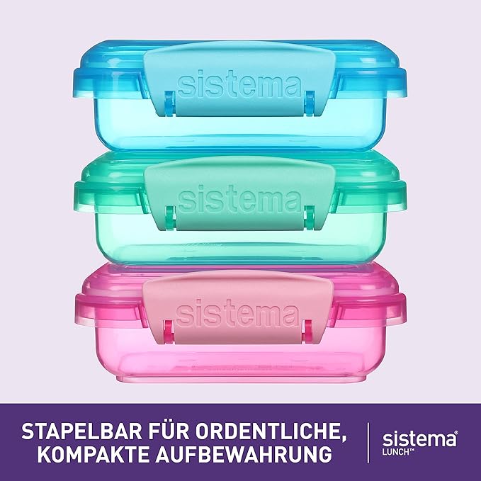Sistema Lunch Collection Food Storage Containers, 6.7 oz./0.2 L, Pink/Green/Blue, 3 Count