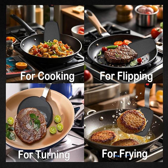 Silicone Pancake Spatula Turner Set of 2, 600°F Heat Resistant Cooking Spatulas for Nonstick Cookware, Large Kitchen Utensils BPA Free Rubber Spatula Set for Egg, Pancake, Fish, Burger