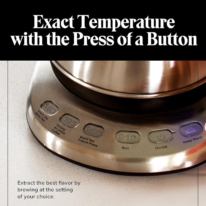 Gooseneck Electric Kettle with Temperature Control - 0.8L Stainless Steel & BPA Free Plastic - Custom Temp Presets for Teas & Coffee - Keep Warm Option
