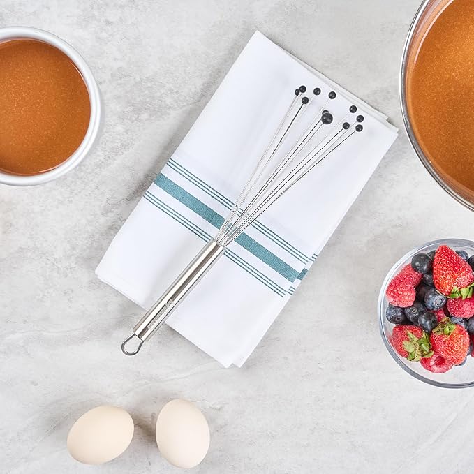 Restaurantware-German Standard 10.6 Inch Ball Whisks, 24 Kitchen Whisks With Silicone Balls - Ergonomic Handle, Dishwashable, Stainless Steel Manual Egg Beater, Durable, For Whisking, Stirring, Mixing