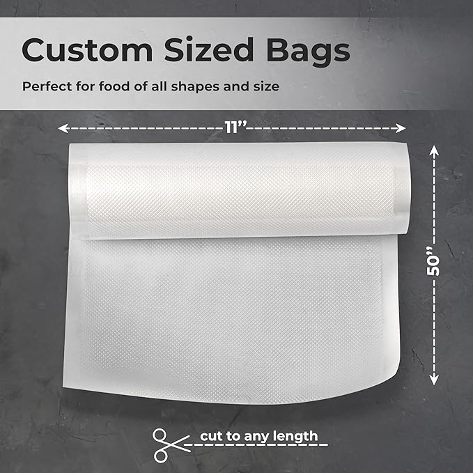 Vacuum Sealer Bags Roll 11" x 50' for Food Saver and Sous Vide, BPA Free, Heavy Duty Commercial Grade Food Storage Bags for Meal Prep and Boil Safe Use, 2 Count (100 FT)