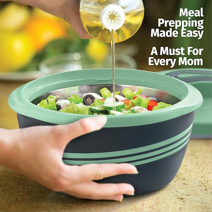 Pinnacle Insulated Casserole Dish with Lid 3 pc Set 2.6/2/1 qt. Hot Pot Food Warmer/Cooler –Thermal Soup/Salad Serving Bowl- Stainless Steel Hot Food Container–Best Gift Set for Moms –Holidays Green