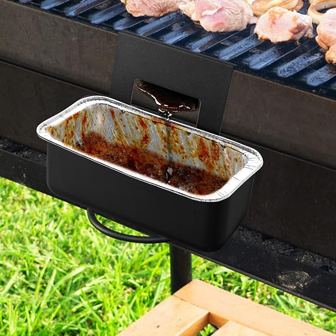 Grill Grease Catcher for Blackstone Griddle with 10 Pack Grease Cup Liners Aluminum Foil Tray Pan Drip Tray Pan for 17, 22, 28 & 36 inches Griddle (Short Hook + Long Hook)