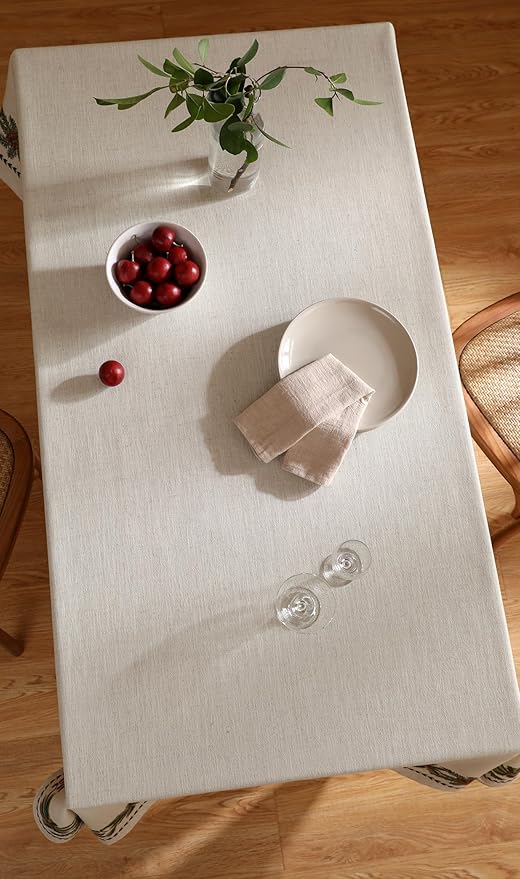ISAENNE Designer Christmas Linen Rectangular Tablecloth,Light Beige Western Elegant Table Cloth,Wrinkle Resistant Decor Tablecloths for Dining Thanksgiving Kitchen Christmas,55"*87"-Carol G