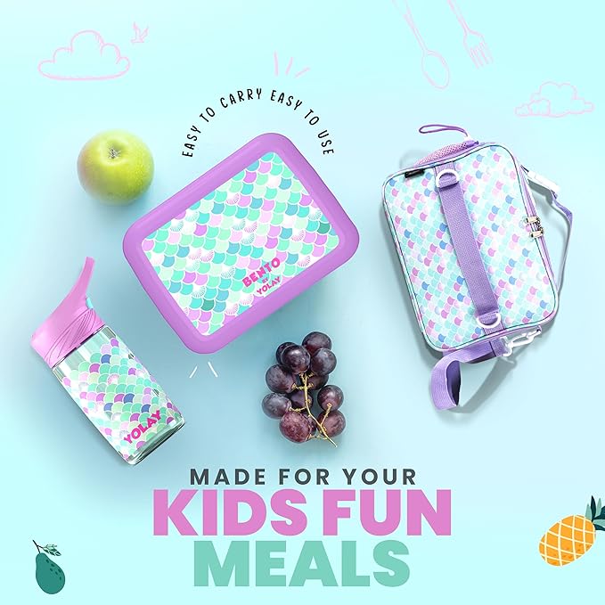 YOLAY Bento Box for Kids Lunch Box Leak-Proof, 5-Compartment Lunch Box Kids for Ages 3-10, Durable with Anti-Slip Base, Suitable for Schools, Outdoor and Travel (Scales)