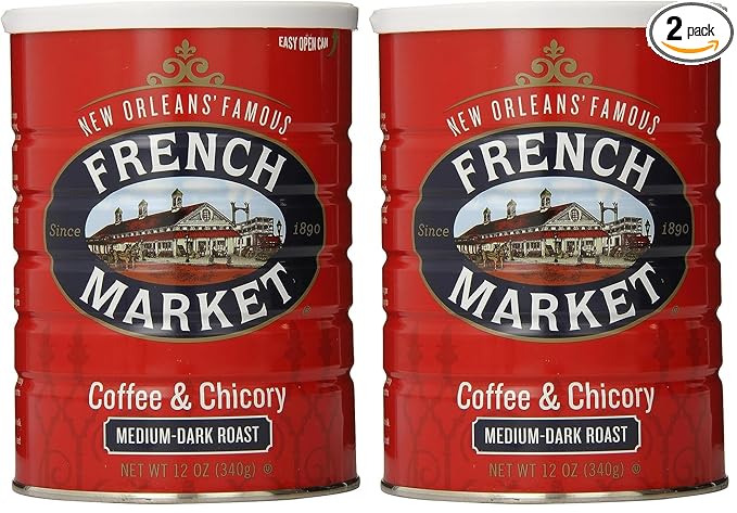 French Market Coffee & Chicory Medium-Dark Roast Ground Coffee, 12oz Can (Pack of 2)