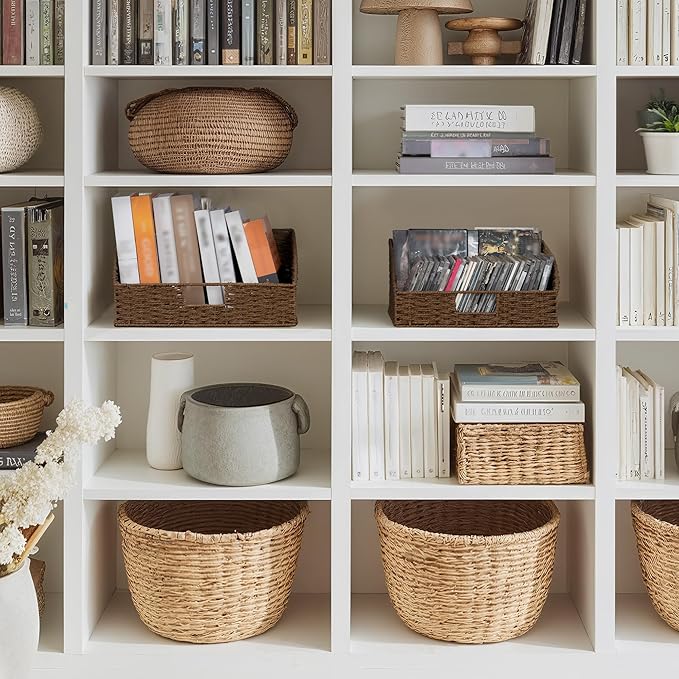 StorageWorks Pantry Baskets for Organizing, Paper Rope Storage Baskets for Shelves with Built-in Handles, Pantry Organizers and Storage, Brown, Set of 2 (Large and Medium)