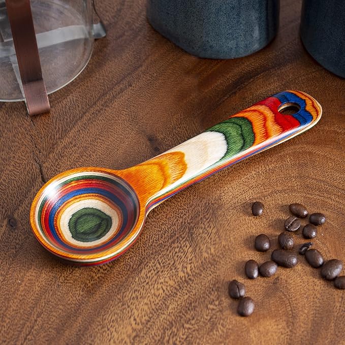 Baltique Marrakesh Collection Wooden Coffee Scoop – Colorful Birch Wood Reusable Scoop for Ground Coffee, Protein Powder & More