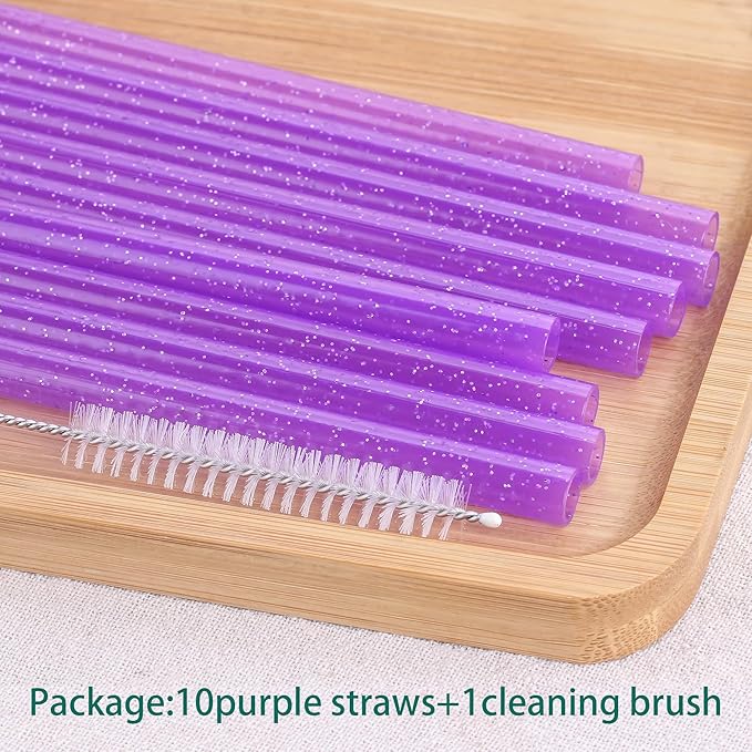 Dakoufish Replacement Glitter Straws for Stanley|Owala|Simple Modern 40oz 30oz Tumbler,10 Pack 12 Inch Reusable Purple Straws With Cleaning Brush For Stanley Hydro Jug Cup,Dishwasher Safe
