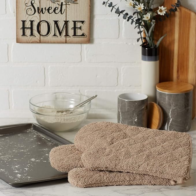 DII Basic Terry Collection 100% Cotton Quilted, Oven Mitt, Stone, 2 Piece