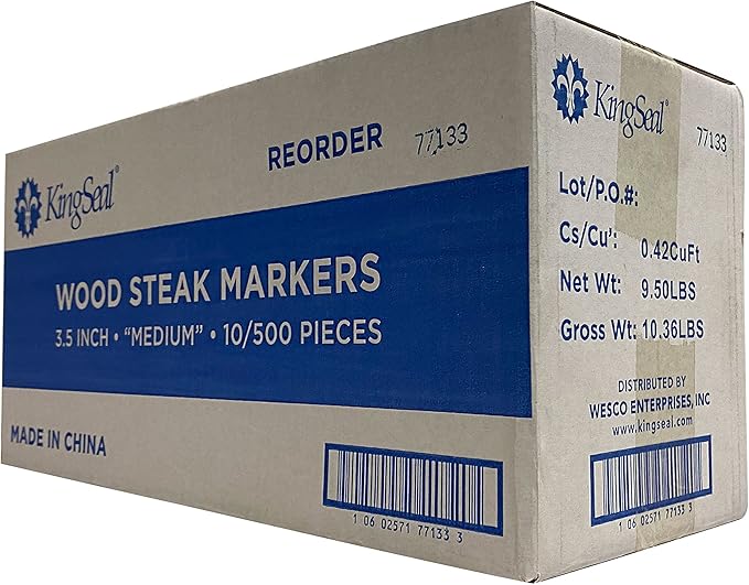 KingSeal 5000 Count 3.5 Inch Natural Birch Wood Steak Markers, Heat Stamped, Medium, Eco Friendly, Commercial Bulk Pack - 10 Boxes x 500 Markers
