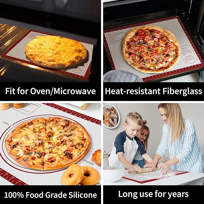 Non Stick Pastry Mat for Rolling Dough Fondant Pie Crust, Macaron Silicone Baking Mat for Mat Extra Large Silicone Mats for Baking Cookie Cakes Pizza Candy Bread