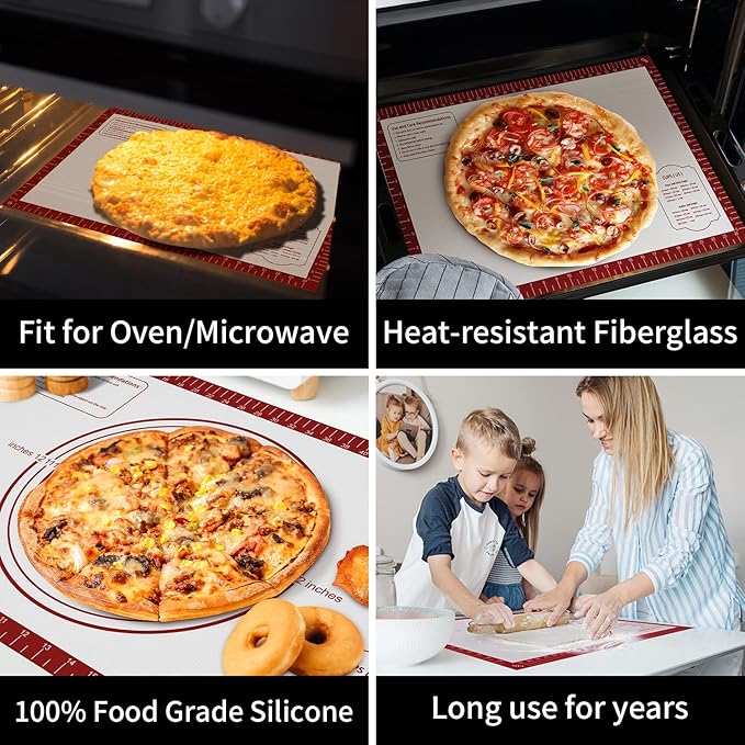 Silicone Baking Pastry Mat, Non Stick Dough Rolling Sheet with Measurement, Nonslip Kitchen Counter Mat, Oven Liner Mat Fondant Dough Kneading Mat for Making Cookies Macarons Bread Pizza