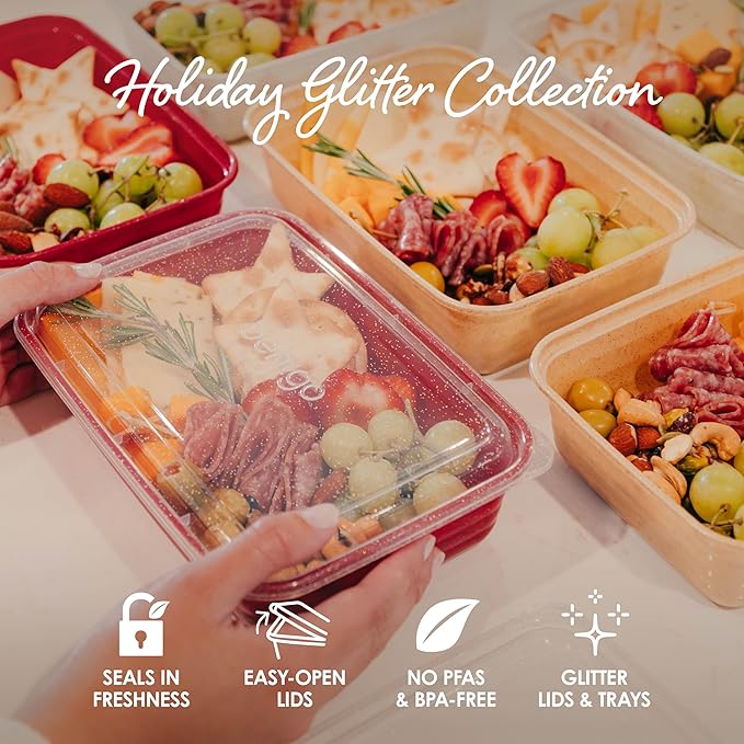 Bentgo Prep 60-Piece Holiday Food Storage Set - 1-Compartment Meal Prep Containers, 4-Cup Capacity, Reusable, Durable, PFAS & BPA-Free, Microwave/Freezer/Dishwasher Safe (Holiday Glitter Collection)