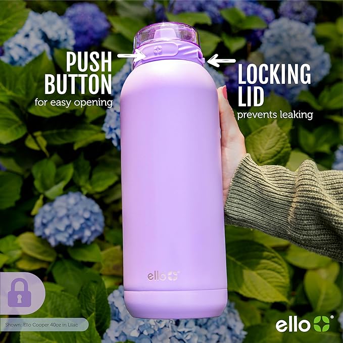 Ello Cooper 22oz Stainless Steel Water Bottle Vacuum Insulated with Straw and Carry Handle, Leak Proof Locking Lid with Soft Silicone Spout, Dishwasher Safe, Butter Yellow