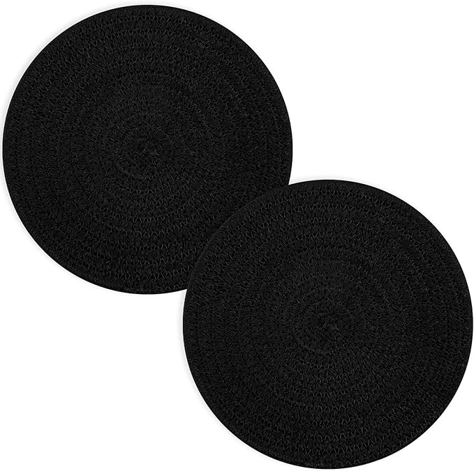 Trivets for Hot Dishes, Pots and Pans, 8 Inches Hot Pads 5 Pcs, Pot Holders for Kitchen, Heat Resistant Mat Protect Counter, Coasters Set Home Essentials Farmhouse Decor (Black)