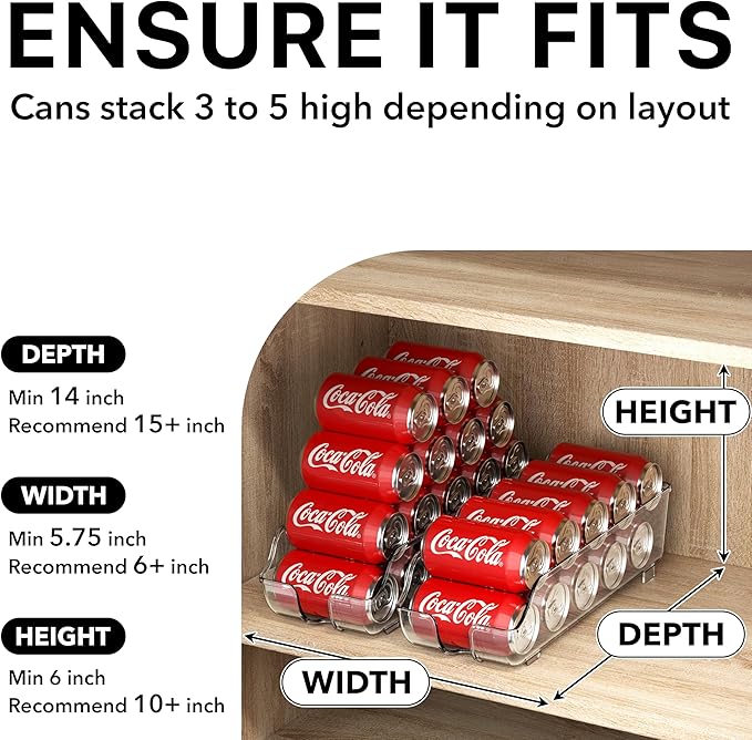 Simple Houseware Soda Can Organizer and Dispenser for Refrigerator / Pantry, Clear