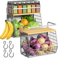 Magnetic Shelf for Fridge with Wood Lid, Fruit Potato and Onion Storage Bins, Pantry Organizers & Storage, Large Container Magnetic Spice Rack for Refrigerator, Kitchen Counter (Silver-gray, 2)