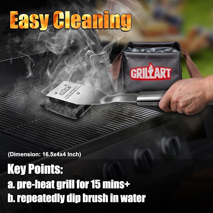 GRILLART Grill Brush Bristle Free, Safe Grill Brush for Outdoor Grill, SteamWizards BBQ Grill Cleaning Brush Kit, Replaceable Head Grill Scraper Tool, Grill Cleaner BBQ Accessories, Gifts for Men/Dad