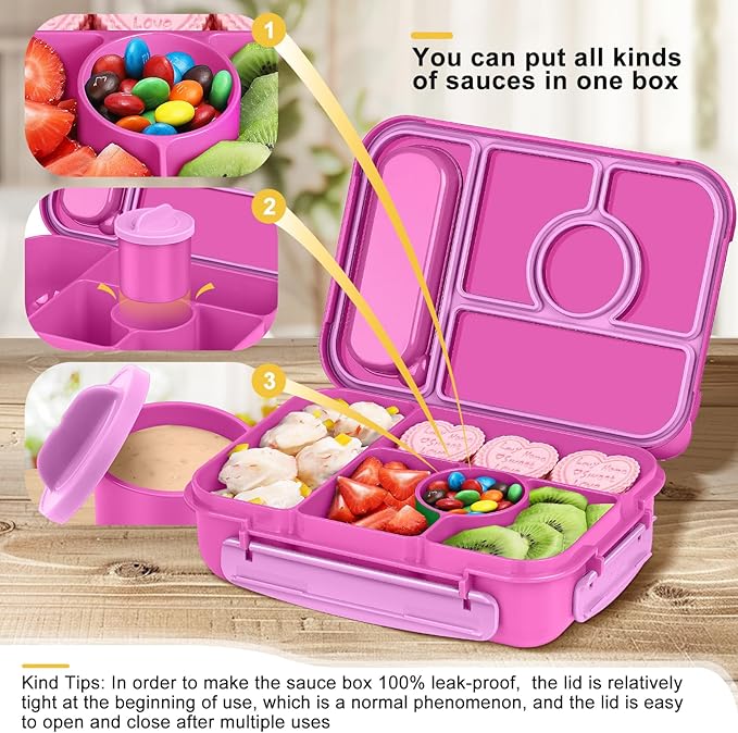Bento Box Adult Lunch Box Kids,Lunch Containers for Adults/Kids/Toddler,5 Compartments Bento Lunch Box with Sauce Vontainers,Microwave & Dishwasher & Freezer Safe,BPA-Free (Red lily)