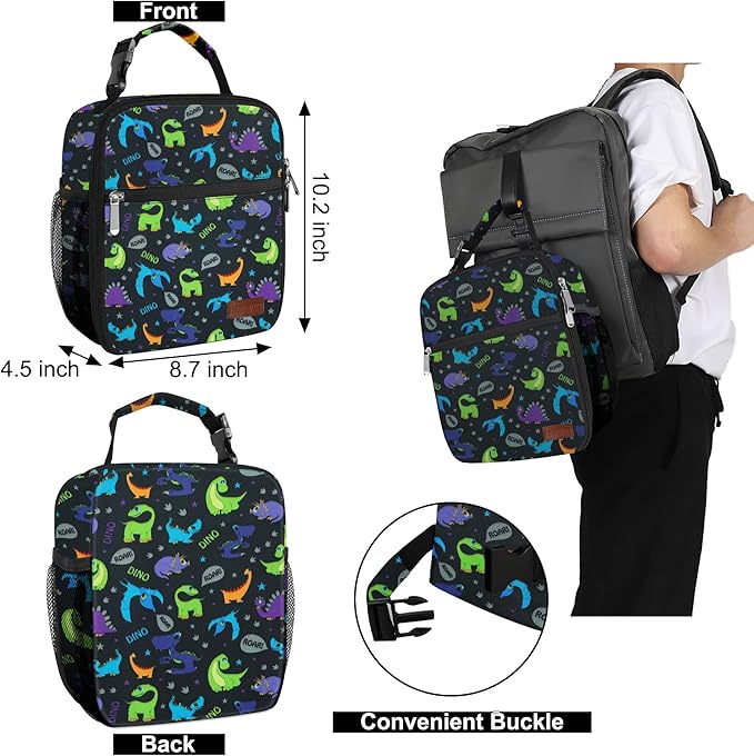 Lunch Box for Men & Women Durable Lunch Bag for Adults Reusable Small Lunchbox Purple Dinosaur
