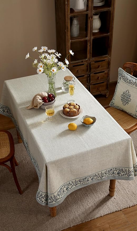 ISAENNE Designer Vintage Linen Elegant Extra Long Table Cloth Rectangular,Chinoiserie Floral Tablecloth,Durable Decor Table Cover for Dining Thanksgiving Kitchen Party,63"*110"-Segerman B