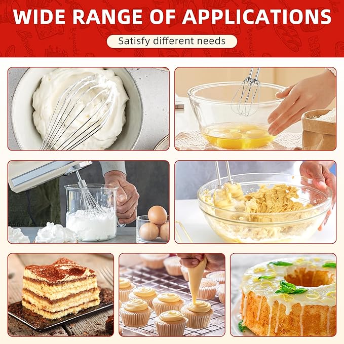 W10490648 Hand Mixer Turbo Beaters KHM2B (2 Pack) & KHMPW Stainless Steel Pro Mixer Whisk Attachment(2 Pack) Fit for Kitchen Mixer KHM Series by Fetechmate