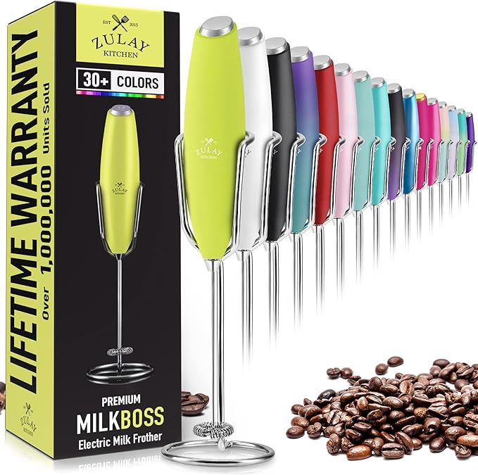 PRO MILK FROTHER WAND - ULTRA HIGH SPEED HANDHELD FROTHER - UPGRADED STAND - Powerful Handheld Mixer with Infinite Uses - Super Instant Electric Foam Maker with Stainless Steel Whisk (Lime Green)