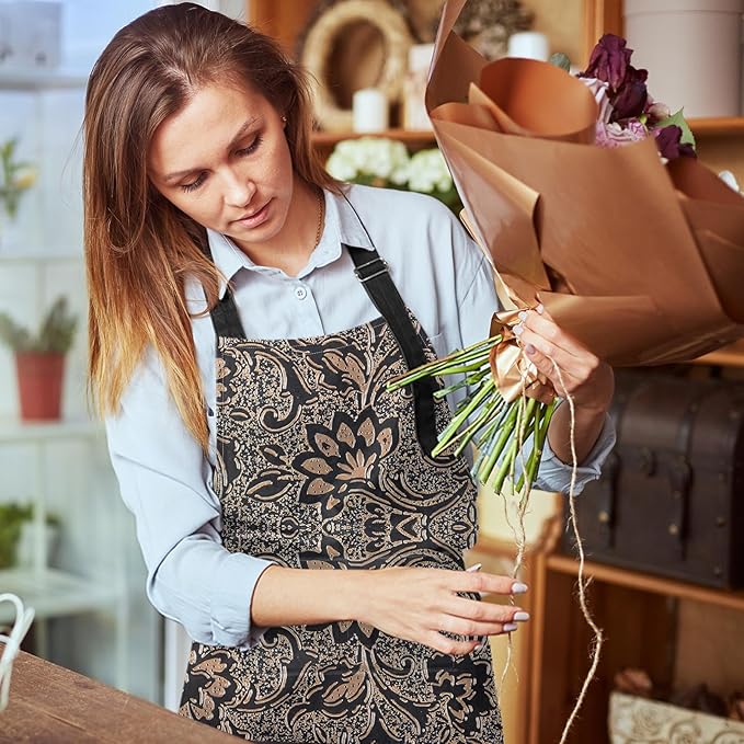 Britimes Apron Home Kitchen Cooking Baking Gardening for Women Men With Pockets Beige Abstract Embossed Texture Flower 32x28 inch