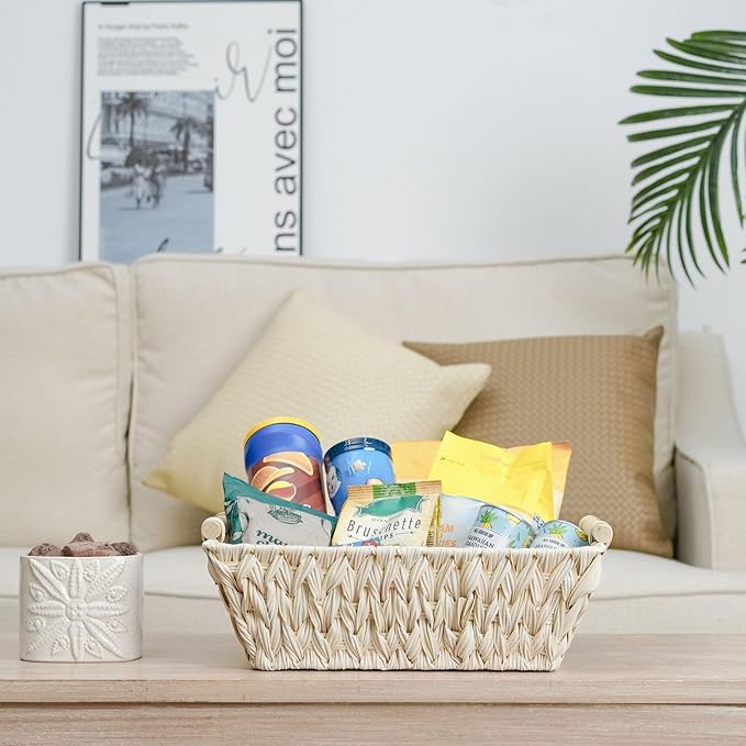 GRANNY SAYS 2-Pack Wicker Storage Baskets, Storage Baskets for Shelves, Trapezoid Wicker Baskets with Handles, Waterproof Woven Baskets for Organizing, Butter Milk