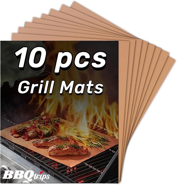 Grill Mats for Outdoor Grill, Cooper 10 pcs grill mats, Grill Sheets for Outdoor Grill Reusable, grilling accessories, non stick grill mat for Gas Charcoal and Electric Grill -15.75 x 13 Inch