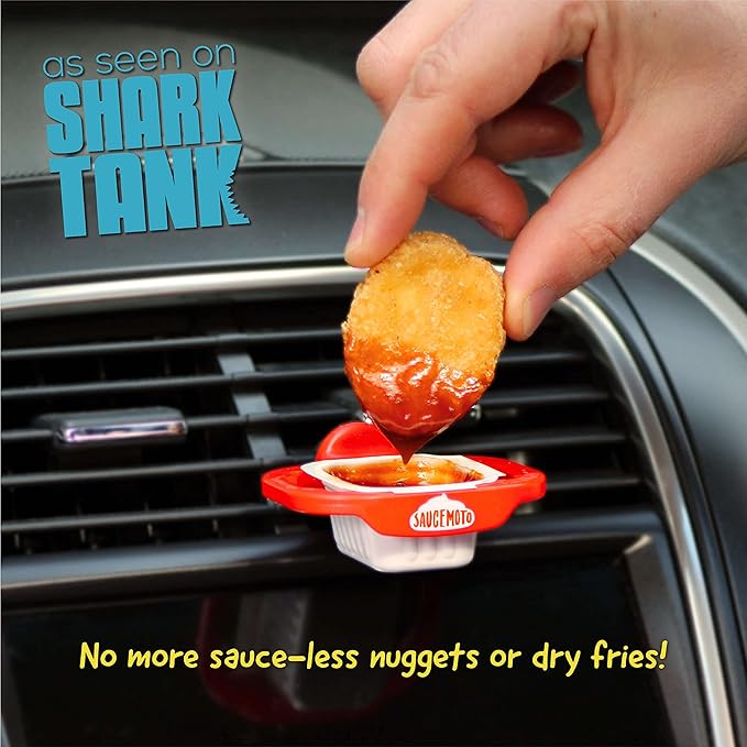 Saucemoto Dip Clip | Vehicle Sauce Holder for Dipping sauces. As seen on Shark Tank (Stocking Stuffer 2-Pack, Red) Great for White Elephant Gift